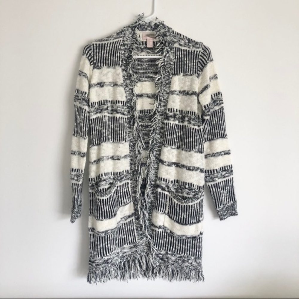 Open Front Cardigan Front Pockets and Fringe